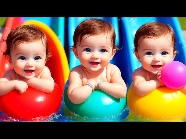 Swimming Pool with Babies, Colorful Balls and Toys - Fun Ai Animation video for Children