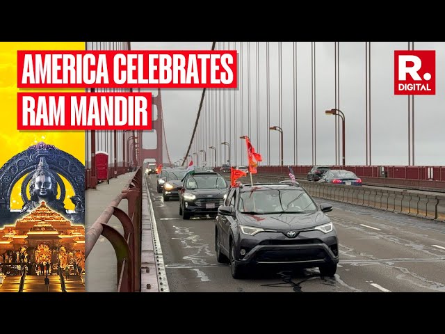 USA Celebrates Ayodhya Ram Mandir's 'Pran Pratishtha', Car Rally At Golden Gate Bridge