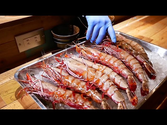 Japanese Food - GIANT TIGER PRAWN and KUROBUTA PORK STEAK Okinawa Seafood Japan