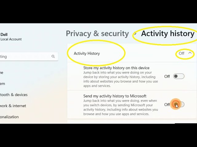how to turn off activity history on windows 11 PC