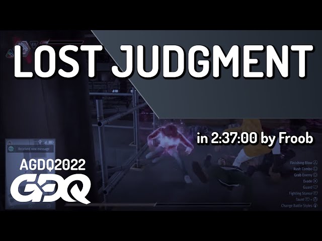 Lost Judgment by Froob in 2:37:00 - AGDQ 2022 Online