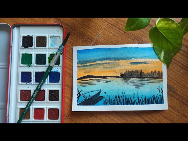 Simple lake scenery | Watercolor painting tutorial | #jagrutiparmar #painting #watercolor