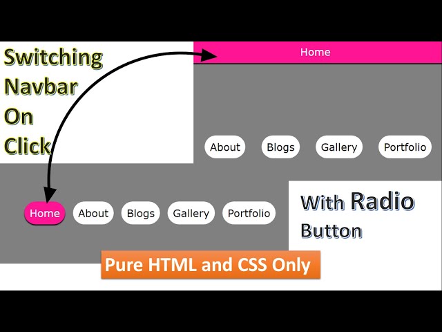 Switching Between Navigation Menu Bar On Click With Radio Button | Pure HTML and CSS Navbar Effect