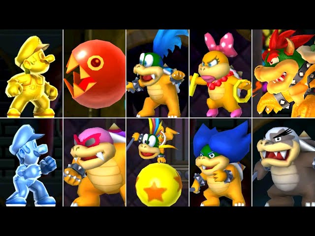 New Super Mario Bros 2 - All Bosses (2 Player)