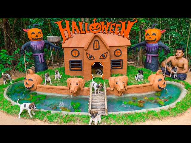 Rescue Puppies From Raining Storm Build Halloween Dog House in Halloween ambience