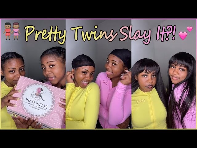 First Time!!👯‍♀️ Twins For #Elfinhair Review~ Easy Bangs Wigs Install, Natural Hair Protective~