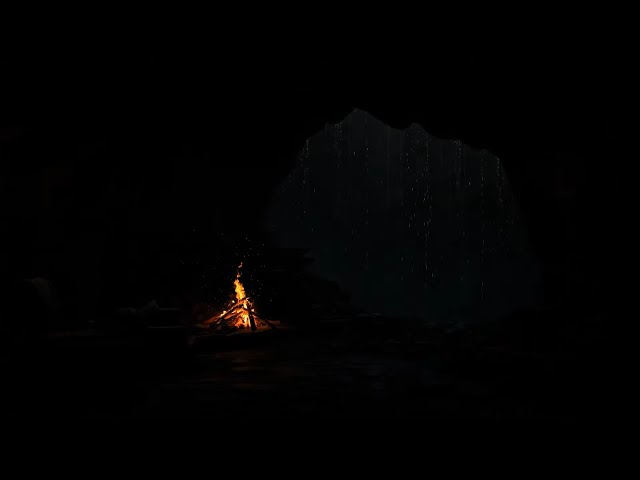 Deep Sleep in a Cozy Rainy Thunder Cave Bonfire Sounds and for Stress Relief | Sleep, Study, Relax