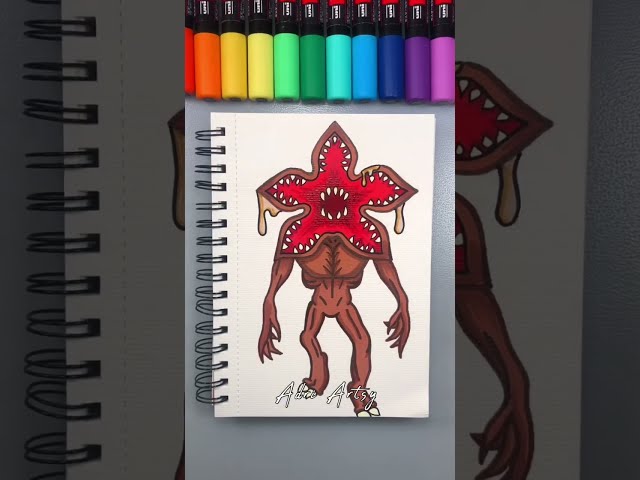 Drawing Demogorgan from Stranger Things with Posca Markers! #shorts