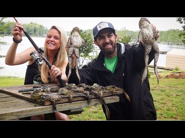 FISHING For BIG BULLFROGS?!?!?! INSANE CATCH, CLEAN, & COOK BBQ FROGLEGS!!! DELICIOUS!!!