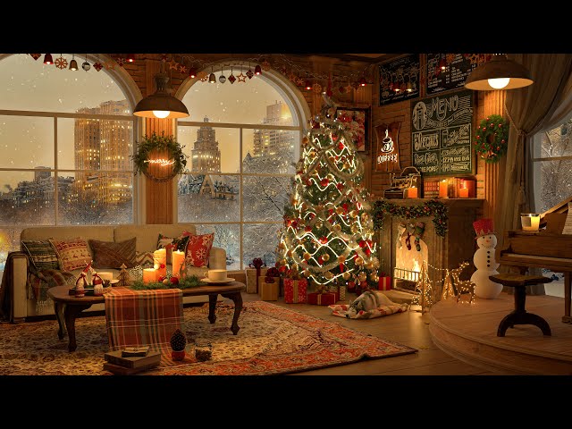 Winter Coffee Shop Ambience 4K ❄ Smooth Piano Jazz Music for Relaxing, Studying and Working