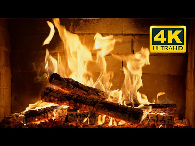 🔥 4K Fireplace Ambience (10 HOURS). Relaxing Fireplace with Burning Logs and Crackling Fire Sounds