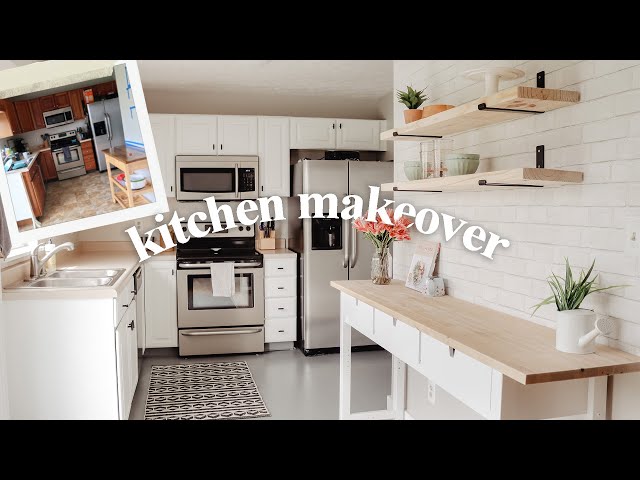 DIY SMALL KITCHEN MAKEOVER! Cabinet Painting, Floor Painting, On A Budget