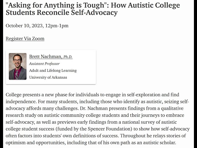 CIRCLE ExpandED | Dr. Brett Nachman | How Autistic College Students Reconcile Self-Advocacy