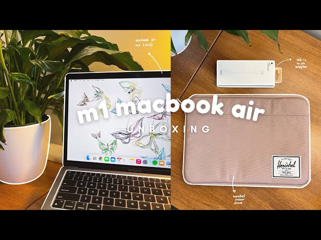 m1 macbook air & accessories unboxing | lention laptop stand, laptop sleeve, usb c to usb adapter