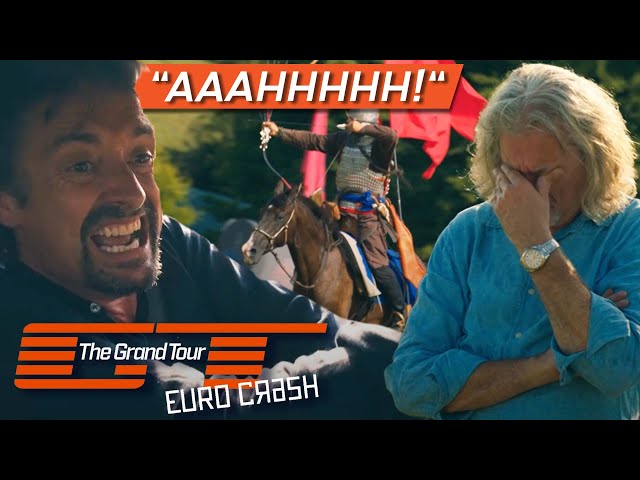 Hammond, Clarkson and May Race Away From Archers On Horseback | The Grand Tour: Eurocrash