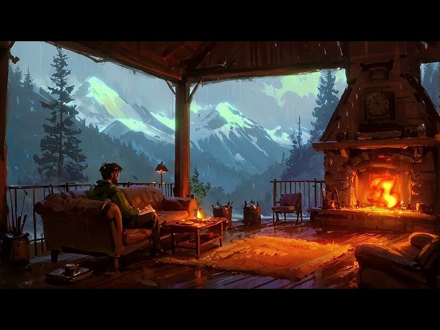 Cozy Mountain Cabin Retreat | Lofi Chill Beats with Rain & Fireplace Ambiance