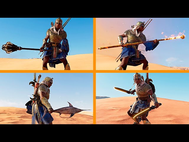 Assassin's Creed Origins - All Legendary Melee Weapons in 4K Showcase + Description - (ALL DLC)