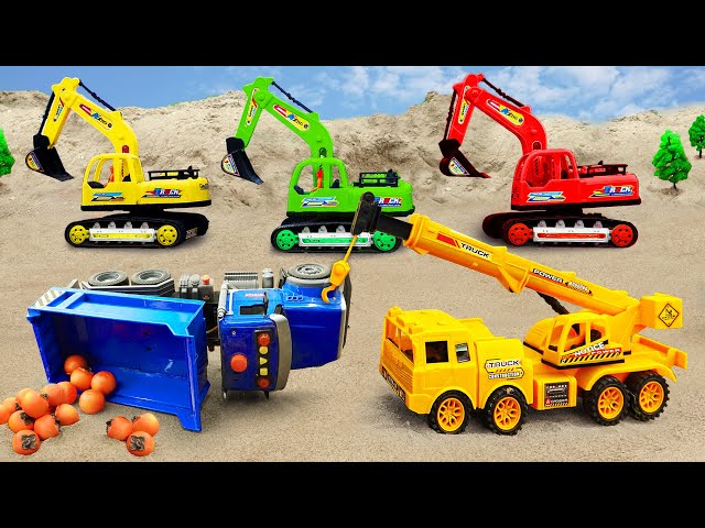 Cần cẩu, máy kéo, máy xúc, xe tải dọn dẹp trang trại sau cơn bão - Bé Cá ô tô đồ chơi