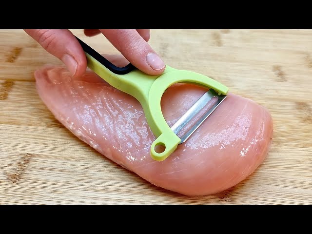A trick with the vegetable peeler! Great recipe with chicken breast, no oven. ASMR