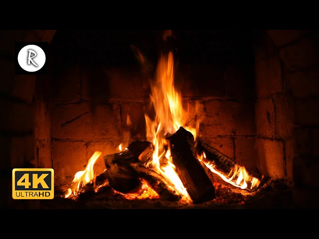 Crackling Fireplace w/ Thunder, Rain & Howling Wind Sounds - 10 Hours 4K