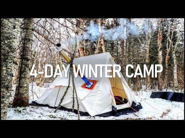 4-Day Solo Winter Camping in Snow with Tarp & Hot Tent