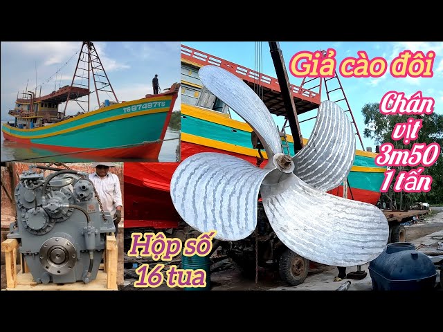 Thay đổi hộp số HCT 16 tua cho tàu cái cào đôi chân vịt 3m50 nặng 1 tấn nhôm(repair fishing boat)