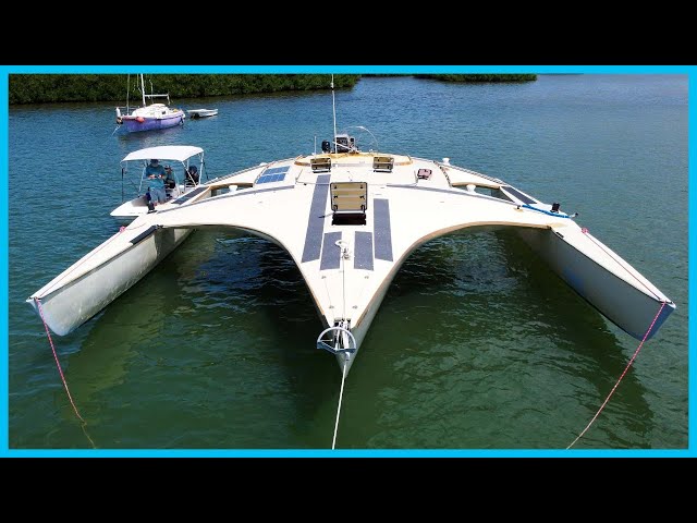 Dirt Cheap 45' Project Trimaran With an UNBELIEVABLE Story [Full Tour] Learning the Lines
