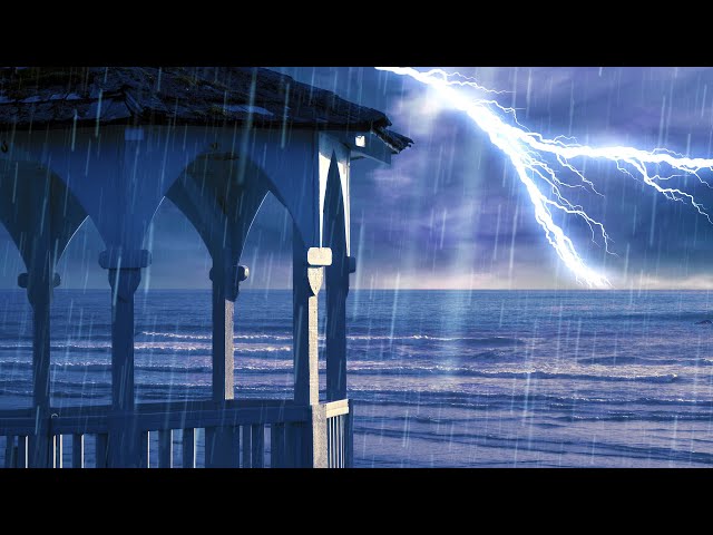 Thunderstorm Rain Sounds with Ocean Waves 🌧️⚡🌊 White Noise for Sleeping, Studying or Stress Relief
