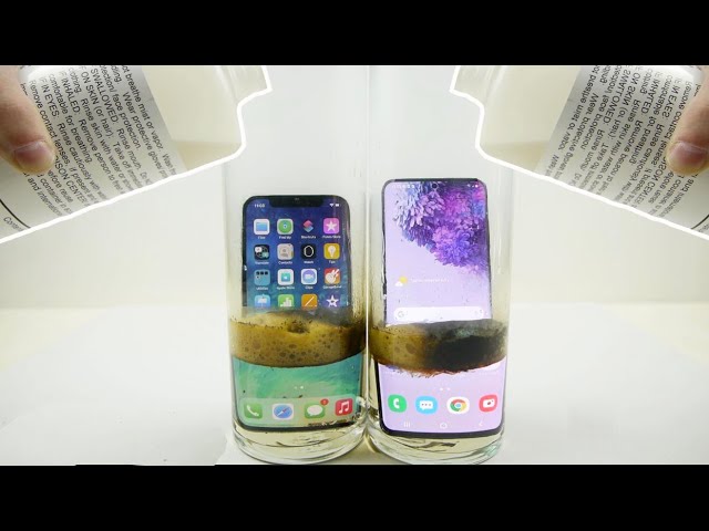 iPhone 12 vs Samsung Galaxy S20 in Piranha Acid Experiment! Will it Survive?