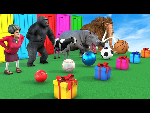 Choose The Right Box Challenge With Gorilla Cow Dinosaur Mammoth Elephant Hippo Squid Game Doll