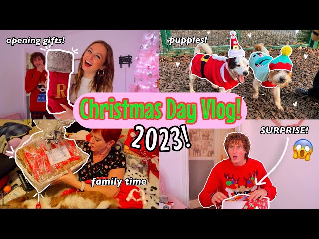 CHRISTMAS DAY VLOG!!🎅🏻🎁✨ (opening gifts, surprising my bf with WHAT?! family time, puppies etc!🤫)