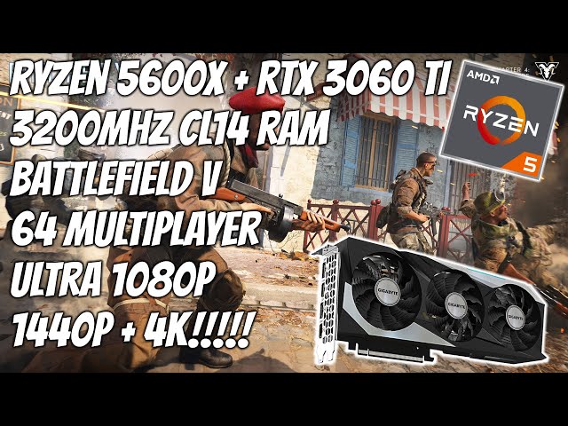 Ryzen 5600X + RTX 3060 TI Battlefield 5 64 Mutiplayer Gameplay 1080p, 1440p and 4k Ultra Settings