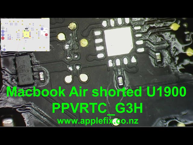 Macbook air not turning on, shorted u1900 PPVRTC_G3H clock generator | Macbook repair Hamilton NZ