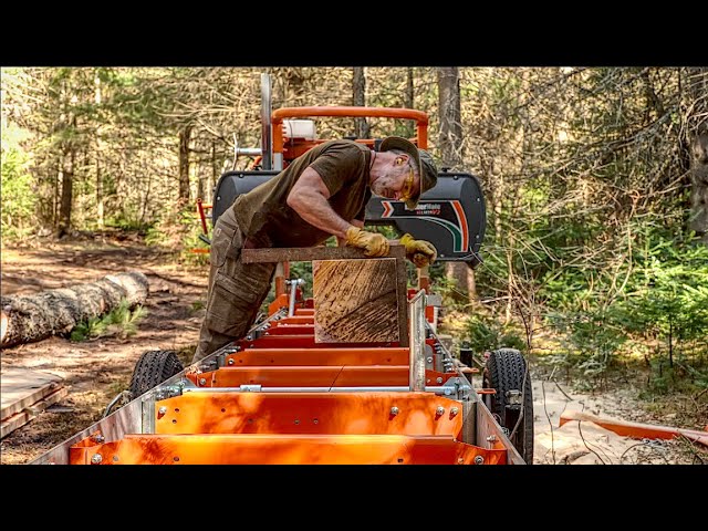 Sawing a White Pine Log Too Big for My Sawmill and Tractor