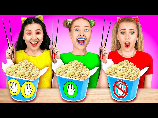 CRAZY FOOD CHALLENGE! NO HANDS VS 2 HANDS VS 1 HAND ||Funny Food Situations by 123 GO! Genius