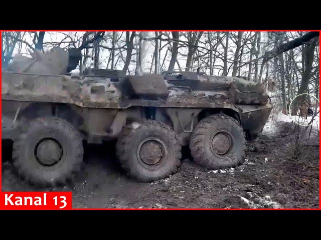 The armored personnel carrier of Russians fell into a mine they had planted and exploded