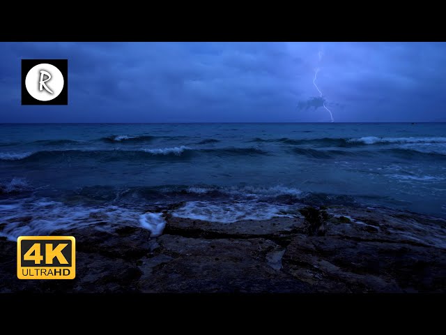 Stormy Ocean 4K | Ocean Waves w/ Rain & Thunder | Beat Insomnia, Block Noise, Deep Sleep