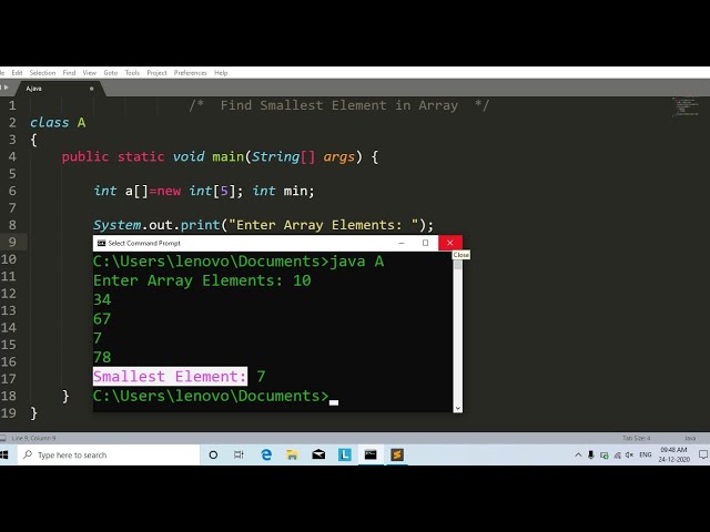 Java program to find smallest element in array | Learn Coding