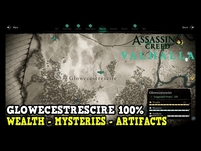 Assassin's Creed Valhalla Glowecestrescire All Collectibles (Wealth, Mysteries, Artifacts)