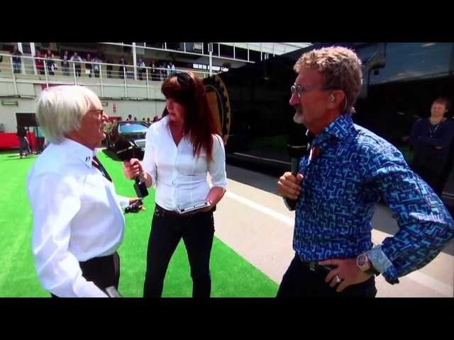 Suzi Perry gets caught off guard by F1 Bernie Ecclestone. Spanish Grand Prix 2013.