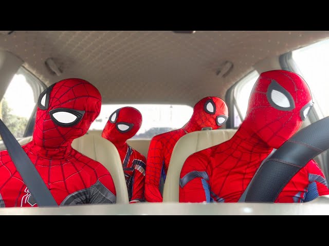 Spiderman and friends dancing in Car