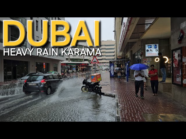 Dubai UAE Climate Change: "HEAVY RAIN" Explore Karama Flooded Streets at 10:30am (4.16.23: 4K-UHD)