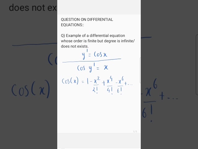 Example of differential equation whose order is finite but degree is infinite #exam #quiz #maths