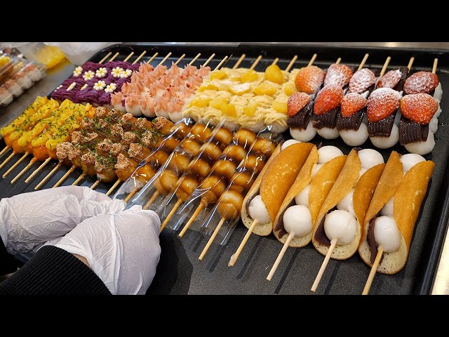 Best Japanese traditional sweets! Dango with various toppings - Japanese street food