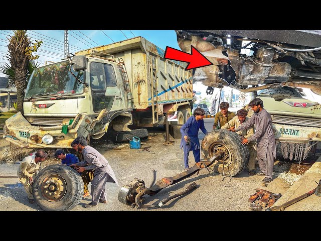 Over Loaded Pakistani Truck Accident Rear Wheel Front Axle & Leaf Spring Changing|