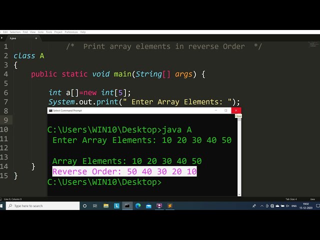 Java program to print array elements in reverse order | Learn Coding