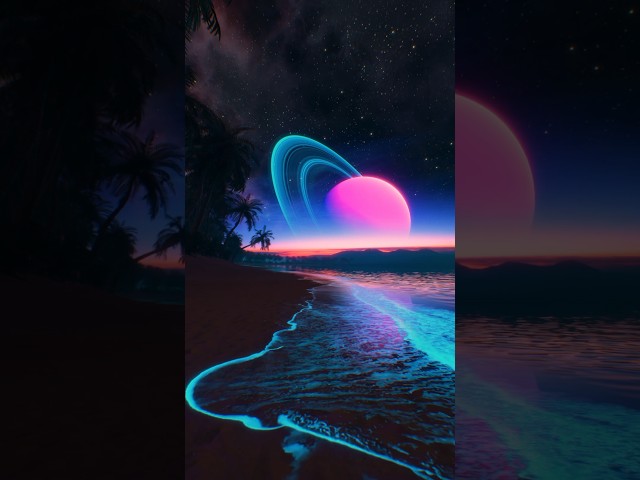 Bioluminescent Beach 🪐🌊#space #spaceart #animation #cinema4d #relaxingmusic