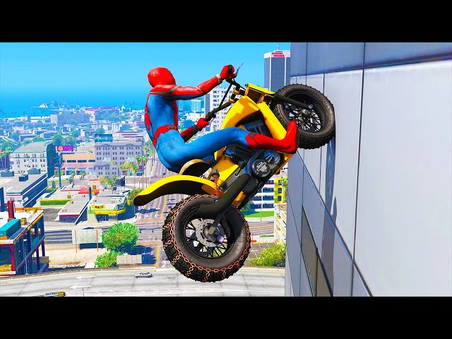 CRAZY Stunt Jumps in GTA 5 - Spider-Man Motorcycle Fails