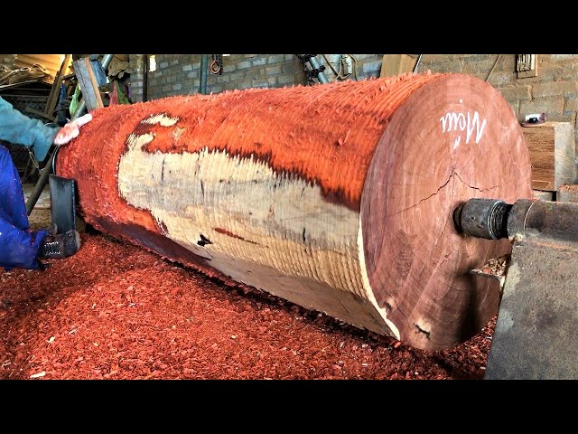 Woodworking Large Extremely Dangerous | Giant Woodturning | Skills Working With Giant RED Wood Lathe