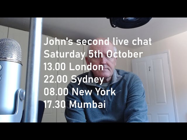 Second live chat with John, answering questions posted on live stream from viewers.